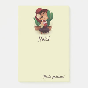 Bloco De Notas Chibi flamenco em chapéu espanhol e cactos