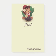 Chibi flamenco em chapéus e cactos espanhóis