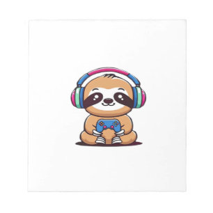 Bloco De Notas Chibi Kawaii Sloth Gamer � Animal Engraçado Fofo c