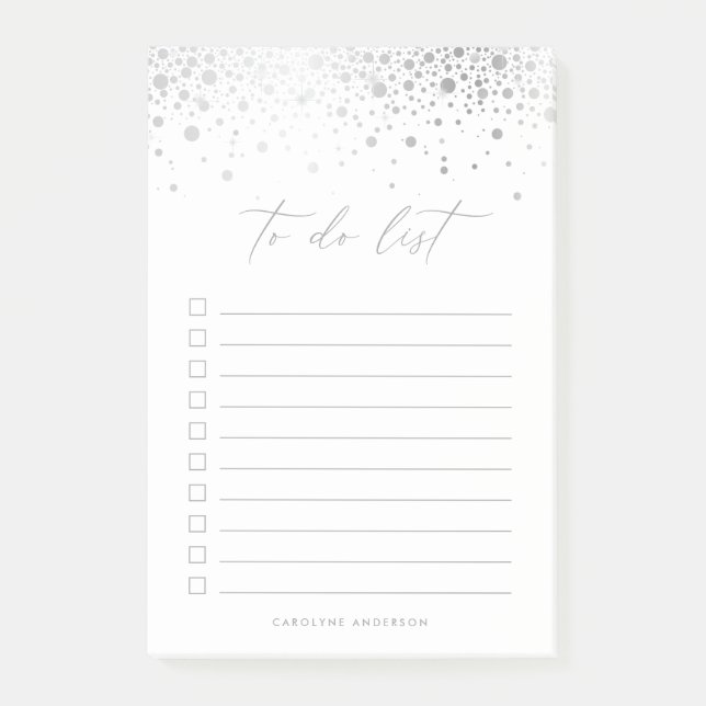 Bloco De Notas Chic Faux Silver Foil Confetti Pontos Personalizad (Frente)