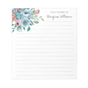 Bloco De Notas Chic Floral Azul Pêssego Coral Rosa Botânico