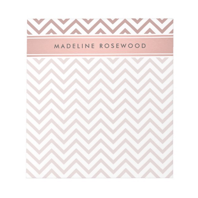 Bloco De Notas Chic Modern Rosa Dourado Chevron Monograma (Frente)