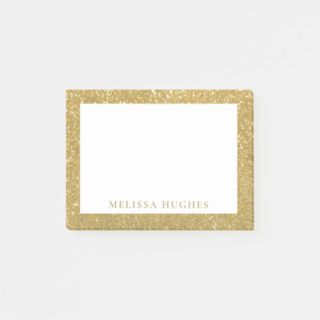 Bloco De Notas Chic Moderno Brilho Dourado Personalizado (Frente)