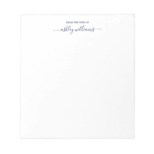 Bloco De Notas Chic Navy Blue Script From the Desk of Name Custom