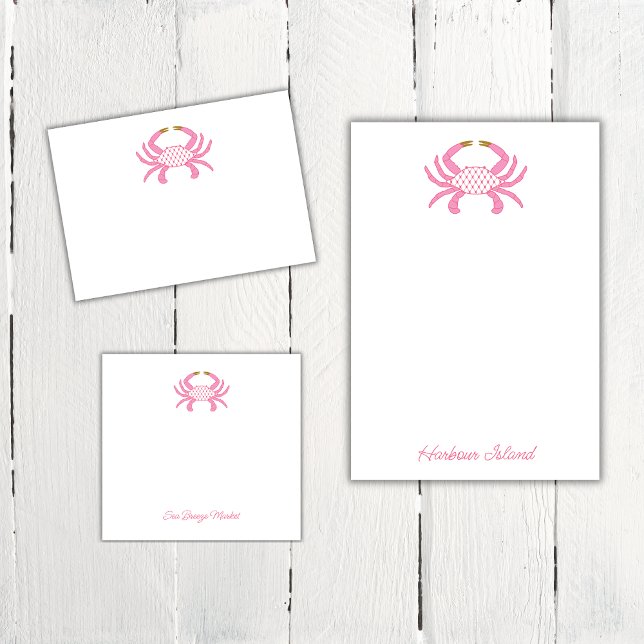 Bloco De Notas Chic Pink Crab | Coastal Sticky Notees (Criador carregado)