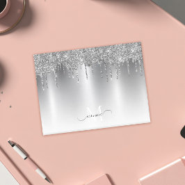 Bloco De Notas Chic Silver Cinza Glitter Nome Monograma