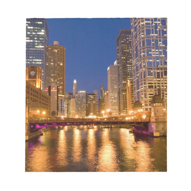 Bloco De Notas Chicago, Illinois, Skyline e Chicago River em (Frente)