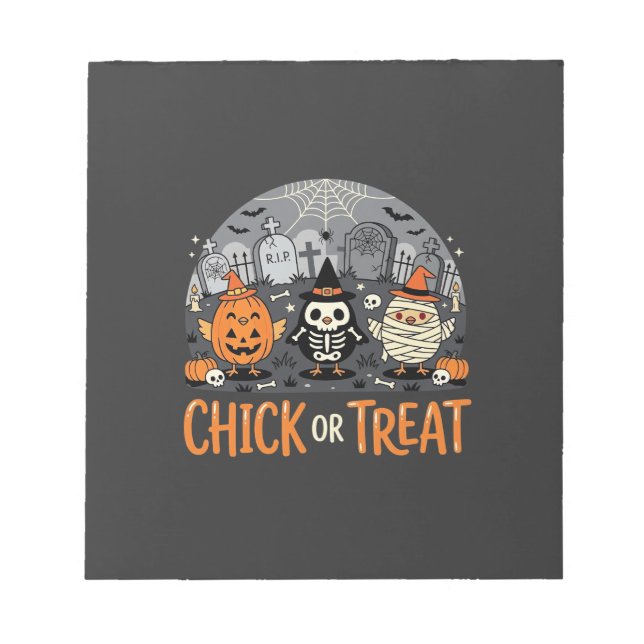 Bloco De Notas Chick or Treat Design de Cemitério de Halloween Fo (Frente)