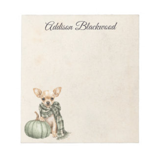 Bloco De Notas Chihuahua com uma Abóbora Verde Outonal Personaliz
