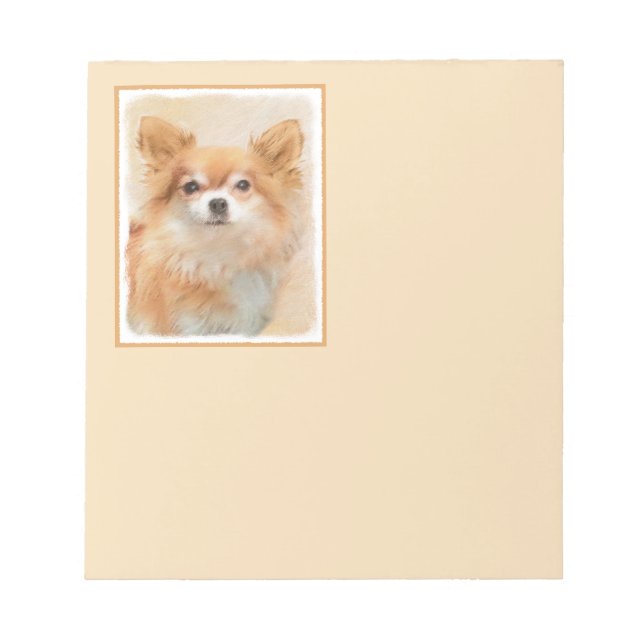 Bloco De Notas Chihuahua Pintura De Cachorro De Cabelo Longo (Frente)