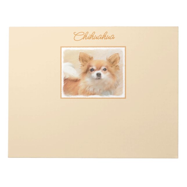 Bloco De Notas Chihuahua Pintura De Cachorro De Cabelo Longo (Frente)