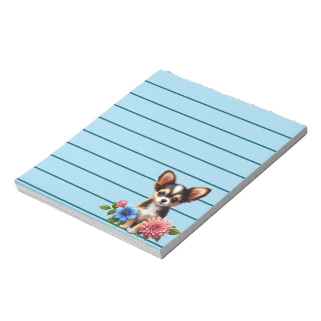 Bloco De Notas Chihuahua Puppy com flores decorativas (Invertido)