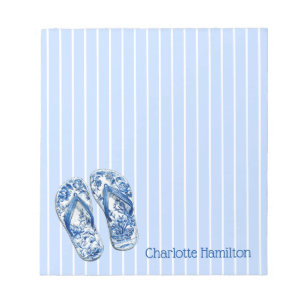 Bloco De Notas Chinelos Azul e Branco de Chinoiserie em Listras