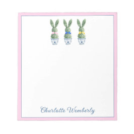 Bloco De Notas Chinoiserie Azul e Branco com Topiaria de Coelhos