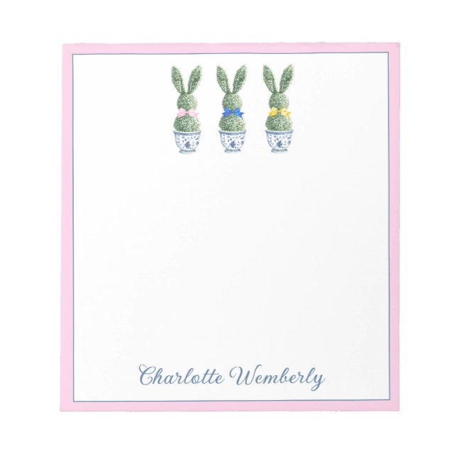 Bloco De Notas Chinoiserie Azul e Branco com Topiaria de Coelhos (Frente)