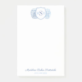 Bloco De Notas Chinoiserie Chic Ladras Azul E Monograma Branco
