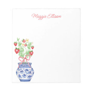 Bloco De Notas Chinoiserie Vase de Morangos Vermelhos Personaliza