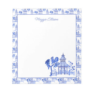 Bloco De Notas Chinoiserie Watercolor Blue Pagoda