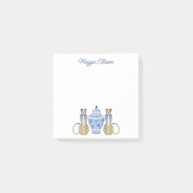 Bloco De Notas Chinoiserie Watercolor Cheetah Ginger Jar (Frente)