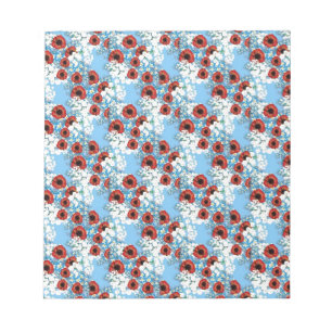 Bloco De Notas Chique azul-impressão de flor vermelha por LeahG