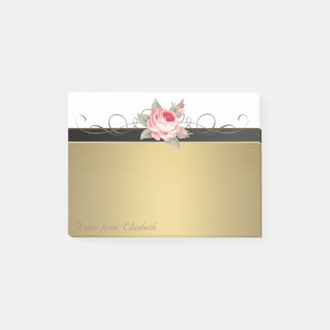 Bloco De Notas Chique Elegante  Feminino com Estilo, Falso Ouro,  (Frente)