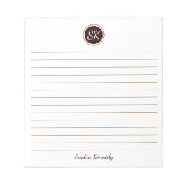 Bloco De Notas Chocolate Marrom Simplesmente Elegante com Monogra