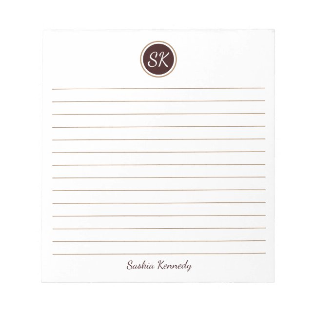 Bloco De Notas Chocolate Marrom Simplesmente Elegante com Monogra (Frente)