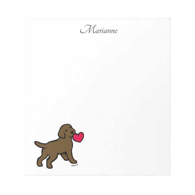 Bloco De Notas Chocolate Personalizado Labrador Puppy e Coração (Frente)