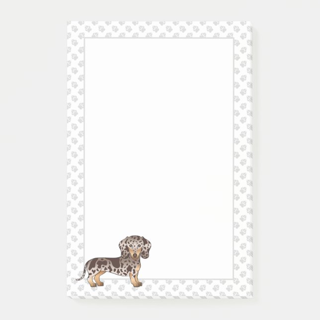 Bloco De Notas Chocolate & Tan Dapple Dachshund de Cabelo Curto & (Frente)