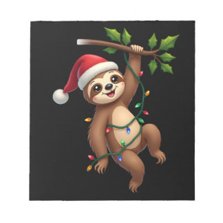 Bloco De Notas Christmas Lights Sloth Wearing Xmas Hat - Sloth Lo