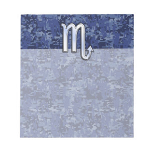 Bloco De Notas Chrome Scorpio Zodiac Sinal no Camo Azul Marinho