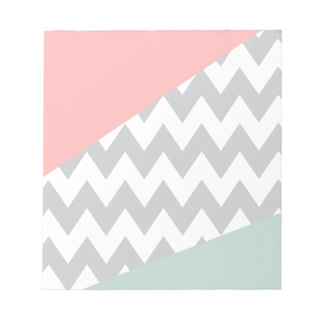 Bloco De Notas Cinza Chevron Mint e Coral (Frente)
