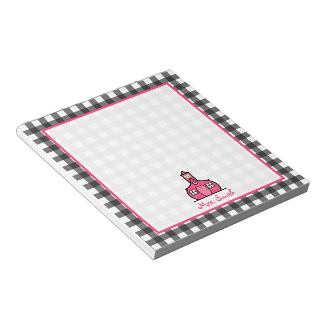 Bloco De Notas Cinza Gingham Teacher Notepad (Inclinado)