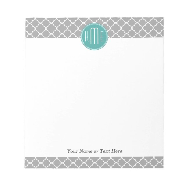 Bloco De Notas Cinza Quatrefoil com Monograma de Casa Personaliza (Frente)