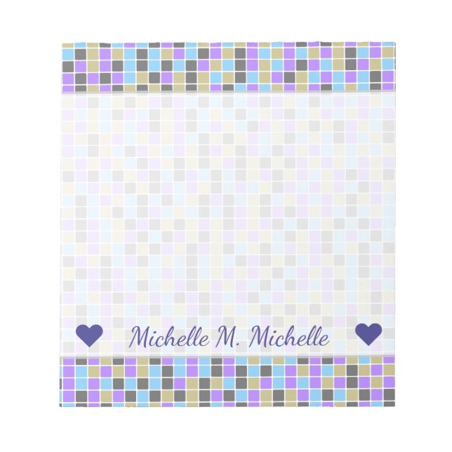 Bloco De Notas Cinza, Roxo, bege, Praças/Azulejos Azuis Padrão (Frente)