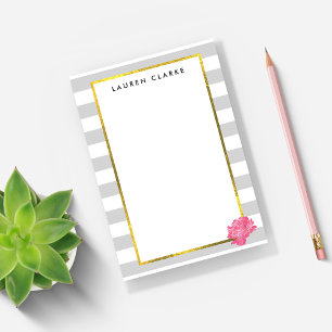 Bloco De Notas Cinza Stripe e Península Rosa Personalizados