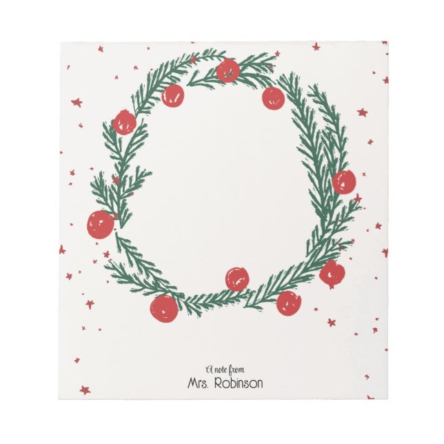 Bloco De Notas Círculo de Bolinhas Vermelhas e Flores de Natal (Frente)