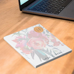 Bloco De Notas Círculo floral de cobre com monograma de cor aquo