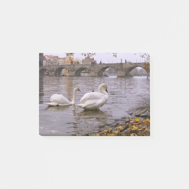 Bloco De Notas Cisnes e ponte Carlos em Praga (Frente)