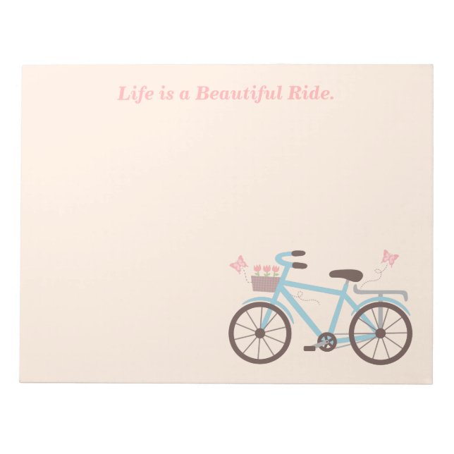 Bloco De Notas Citação de Bicicleta A Vida é uma Viagem Bonita (Frente)