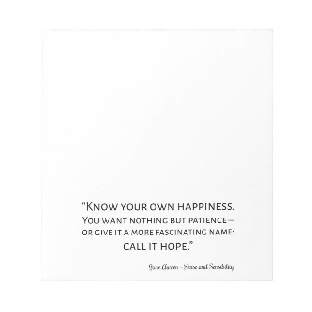 Bloco De Notas Citação De Senso E Sensibilidade (Frente)