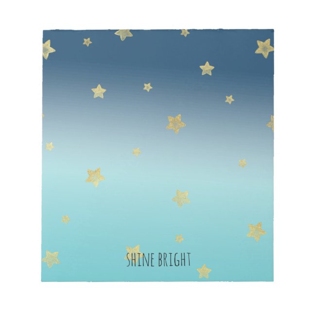 Bloco De Notas citação personalizada do Dourado Stars Aqua Blue O (Frente)