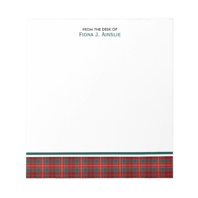 Bloco De Notas Clan Ainslie Tartan (Frente)