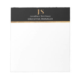Bloco De Notas Classe Elegante Monograma Personalizado Preto e Do