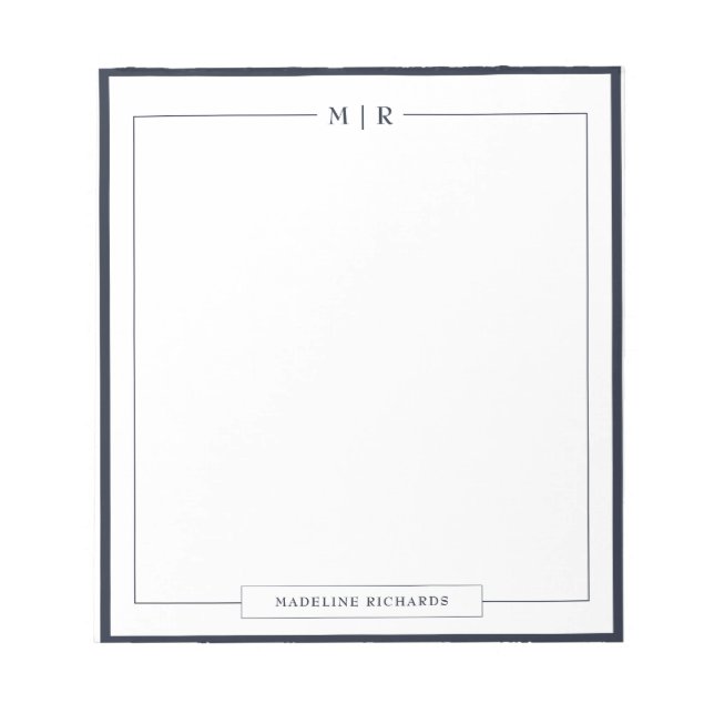 Bloco De Notas Classic Monogram Navy Blue Border Stationery (Frente)