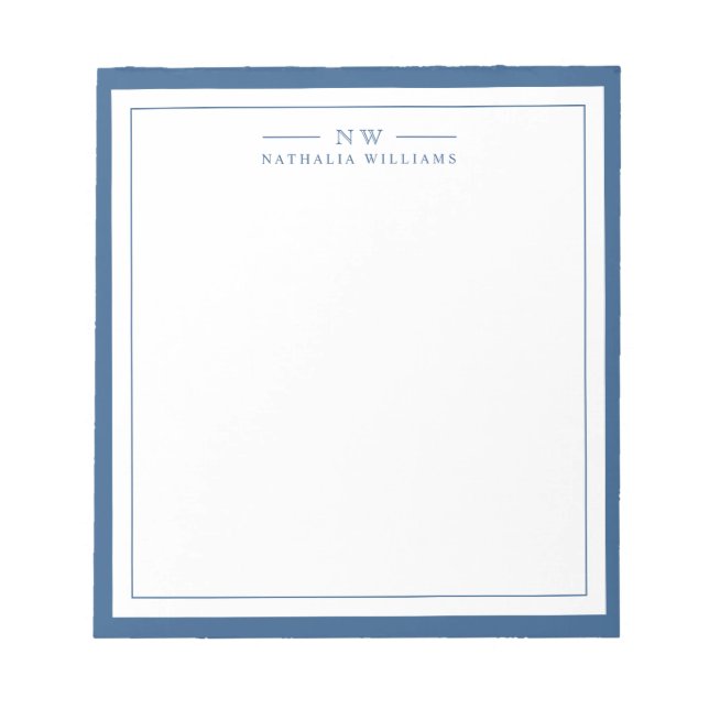 Bloco De Notas Classic Navy Blue Two Border Monogram Lined (Frente)