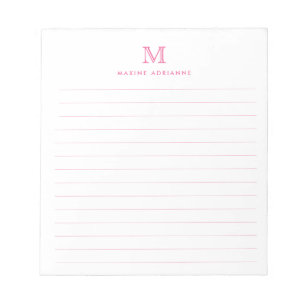Bloco De Notas Clássica Moderna Simples Lente Rosa Monograma Vinc