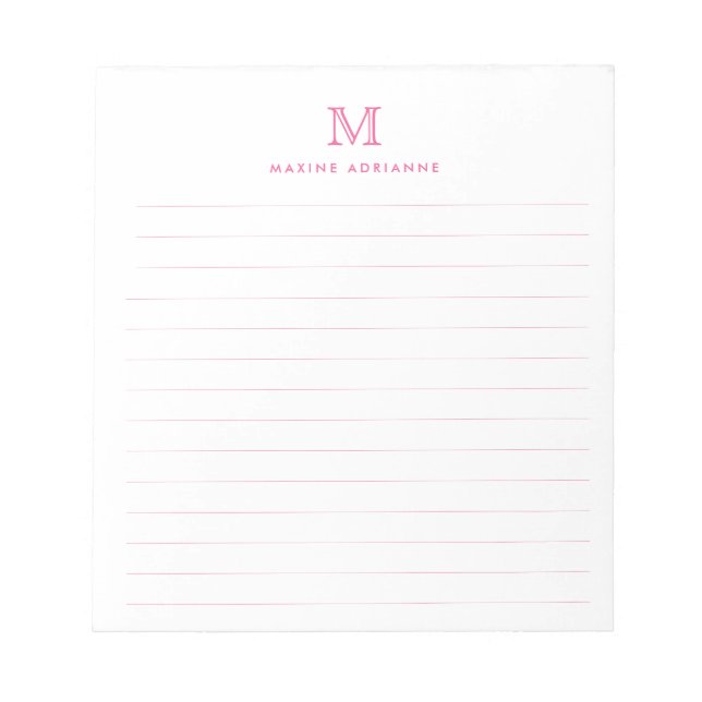Bloco De Notas Clássica Moderna Simples Lente Rosa Monograma Vinc (Frente)