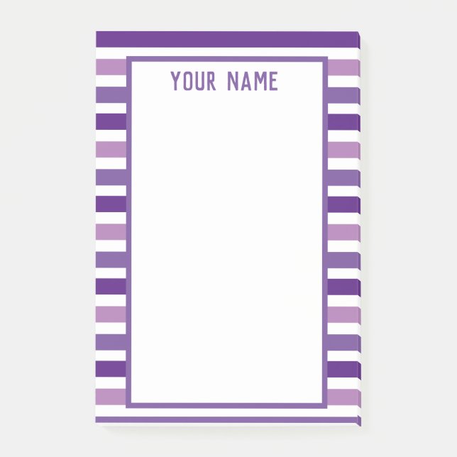 Bloco De Notas Clássico Moderno Nome Purple e White Stripes (Frente)