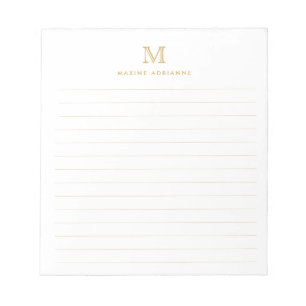 Bloco De Notas Clássico Moderno Simples Faux Dourado Monograma Vi